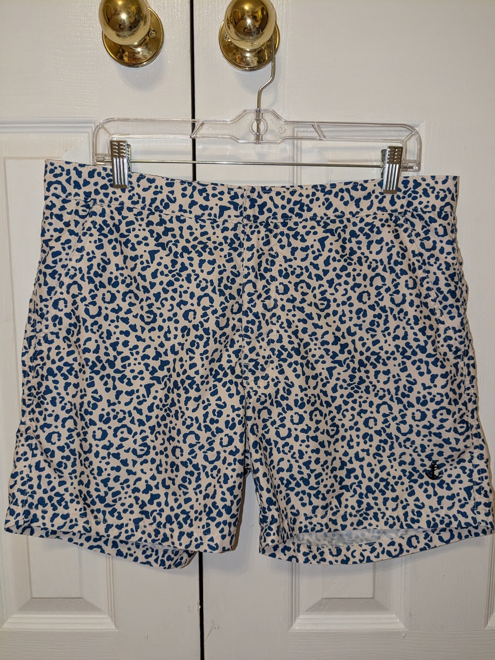 Men's Blue and White Leopard Print Swim Trunks